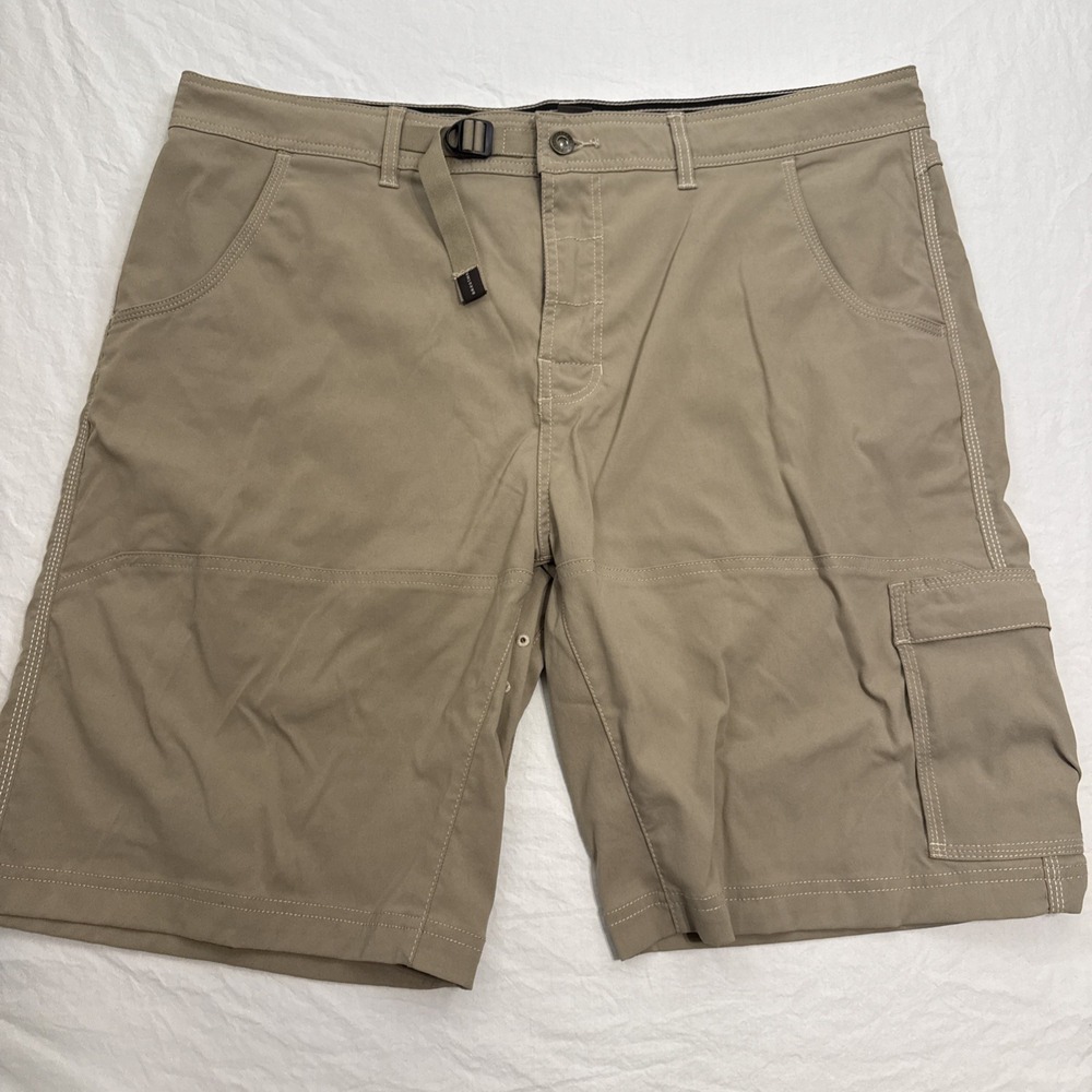Prana Zion Cargo Shorts Mens 40 Khaki Tan Stretch Hiking Outdoor Belted 10"